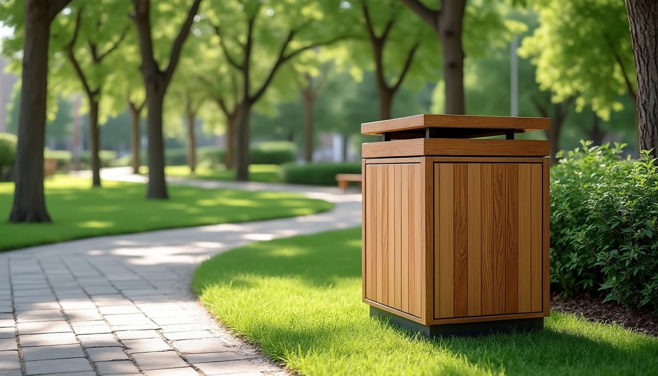découvrez nos poubelles urbaines en bois certifié fsc, idéales pour équiper les parcs municipaux avec un mobilier écologique, durable et esthétique.