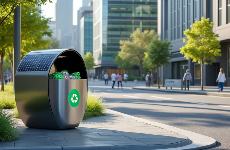 découvrez la poubelle urbaine compactrice solaire, une solution innovante pour réduire l'empreinte carbone des camions-bennes grâce à l'énergie solaire et optimiser la gestion des déchets en milieu urbain.